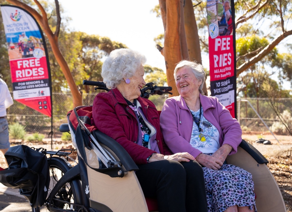 residential aged care clients enjoying motion by the ocean beach to bush program