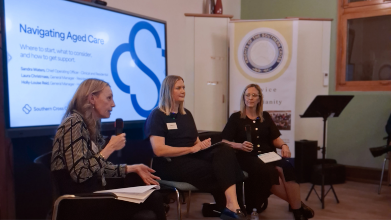 Three presenters from SCCWA discussing Navigating Aged Care